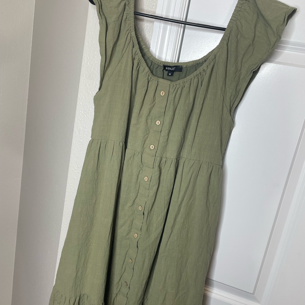 Wishlist Sage Green Cotton Button Front Midi Dress M - Picture 5 of 7